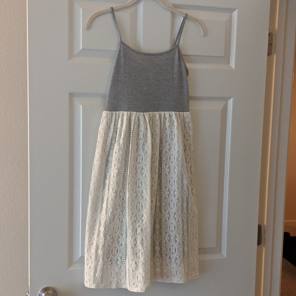 Xhiliration Grey Lace Midi Women's Dress, Size XS
